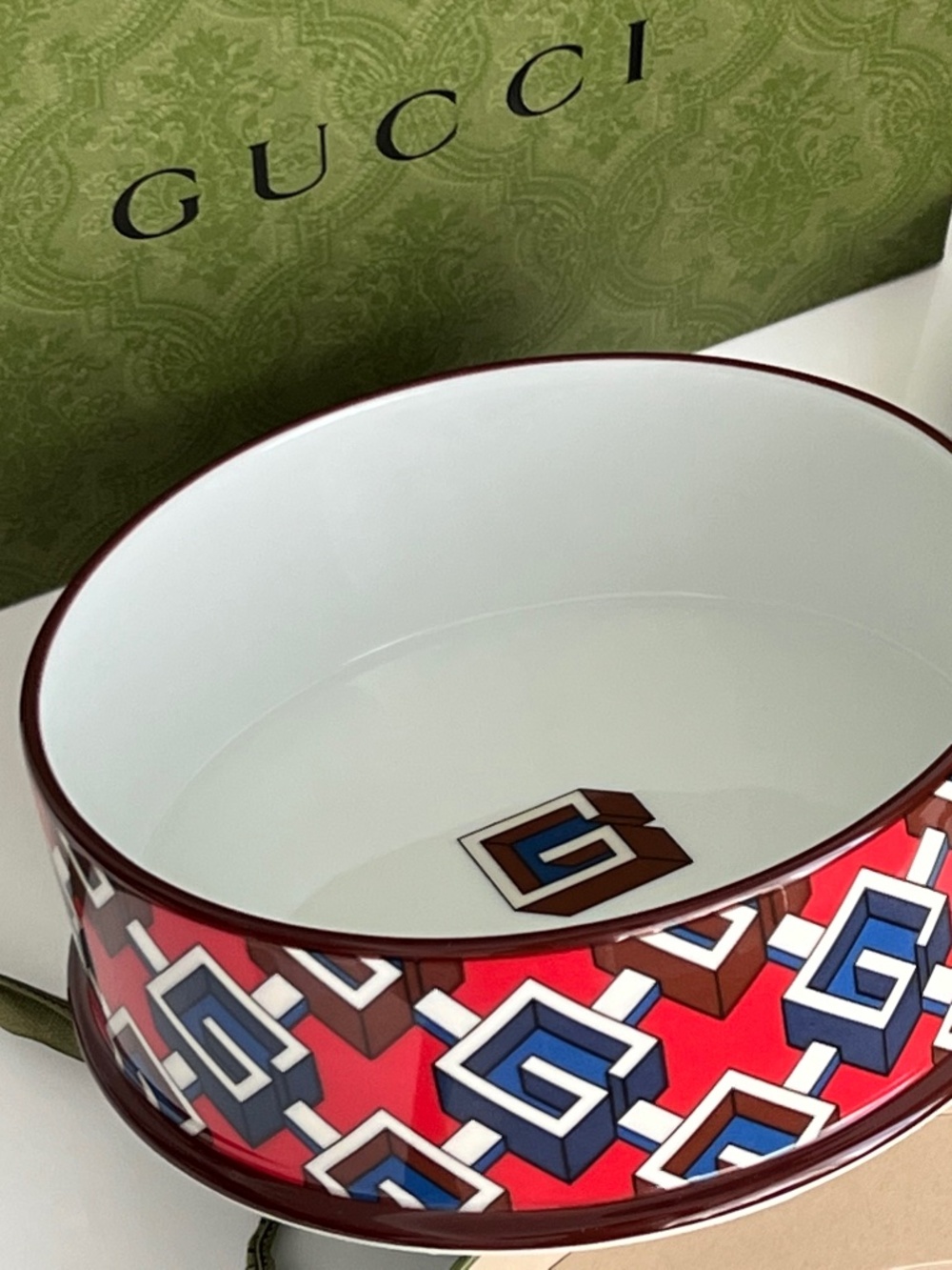 Gucci Pet Bowl G Design Porcelain Plate Large Height 2.4 Diameter 7 New $650